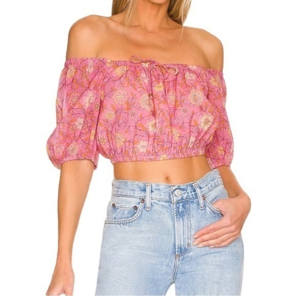 SPELL & the gypsy Utopia Cropped Blouse Flamingo Floral Size extra Small